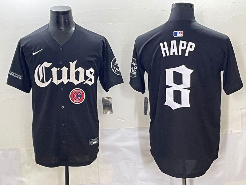 Men 2025 Chicago Cubs #8 Happ Black Five generations Joint Name Nike MLB Jersey style 16